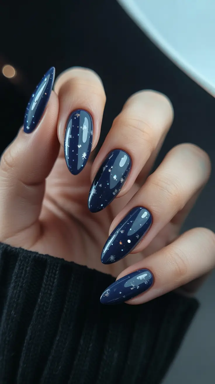 Winter 2025-2026 Dark Nail Colors Ideas Starry Midnight