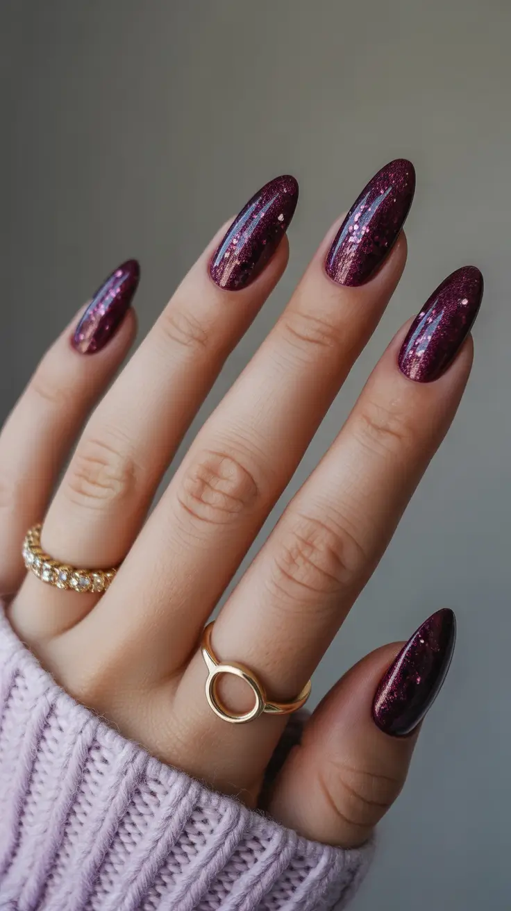 Winter 2025-2026 Dark Nail Colors Ideas Amethyst Spark
