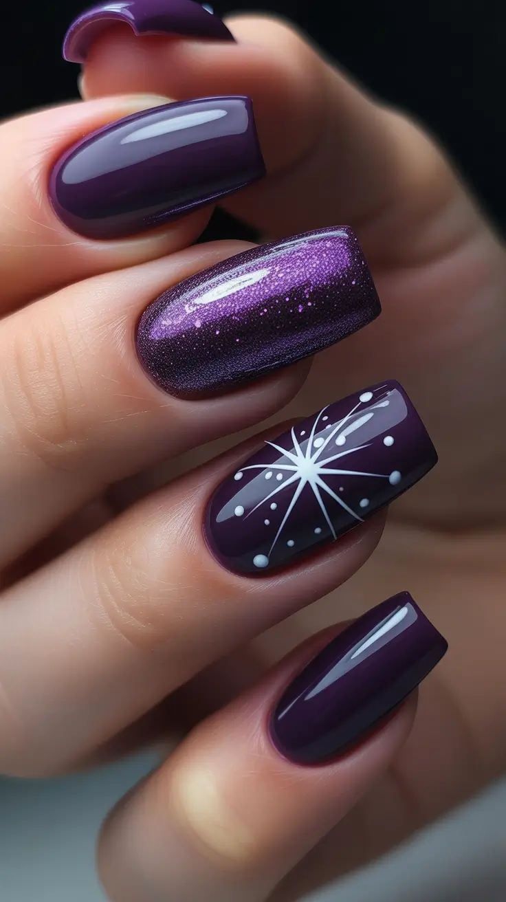 Winter 2025-2026 Dark Nail Colors Ideas Violet Starburst