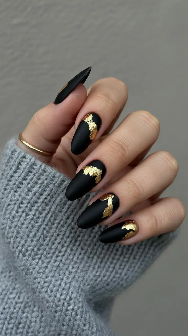 Winter 2025-2026 Dark Nail Colors Ideas Golden Frost