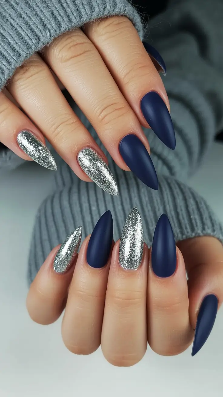 Winter 2025-2026 Dark Nail Colors Ideas Frosted Steel