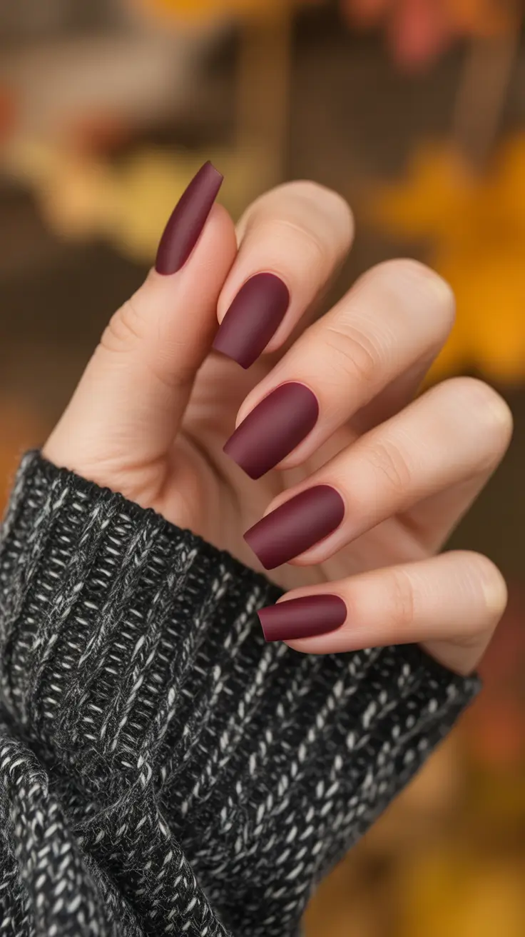 Winter 2025-2026 Dark Nail Colors Ideas Velvet Wine Matte