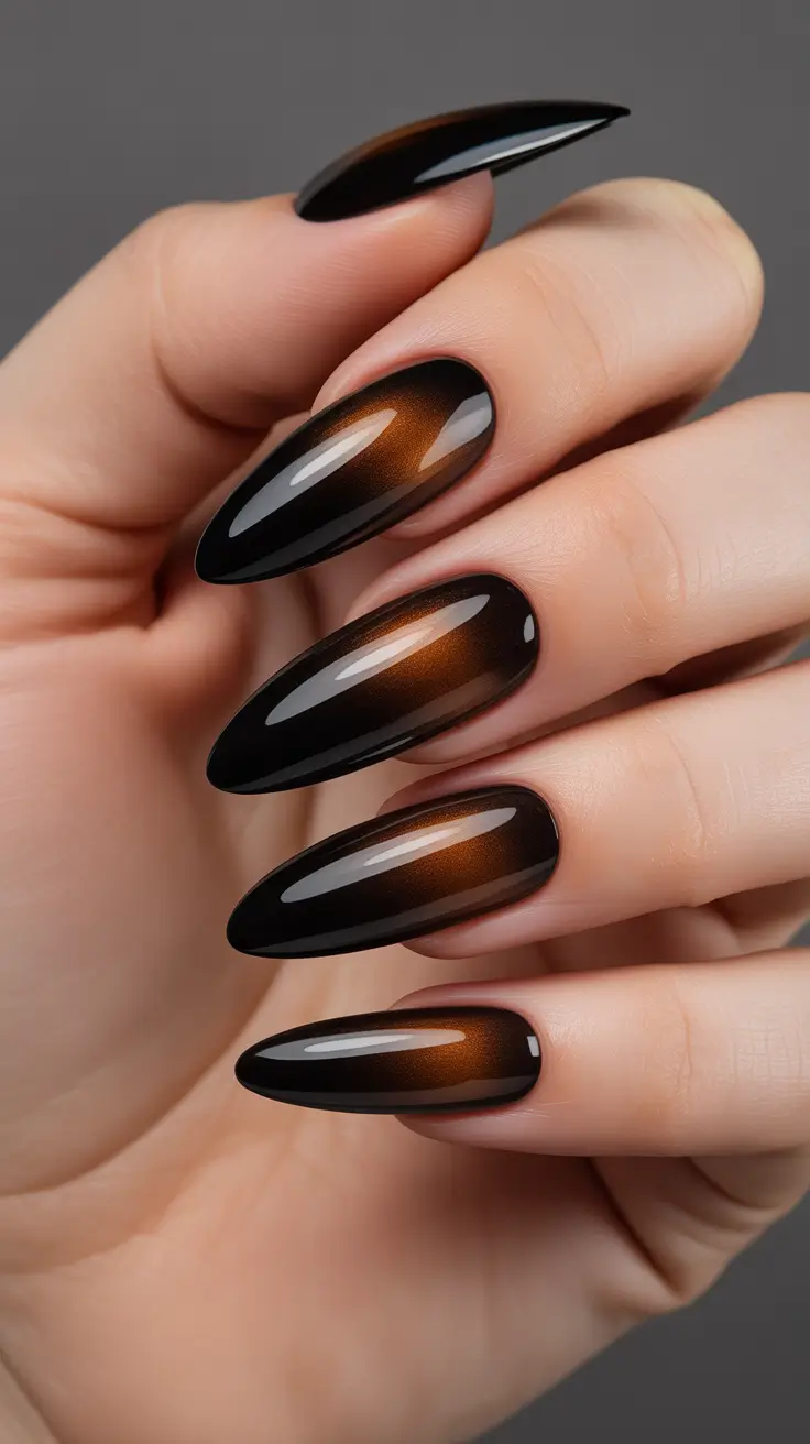 Winter 2025-2026 Dark Nail Colors Ideas Tiger's Eye