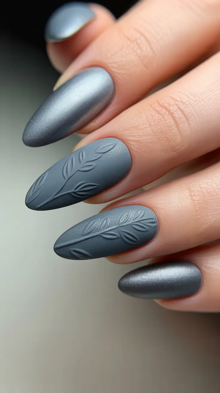 Winter 2025-2026 Dark Nail Colors Ideas Slate Leaf Texture