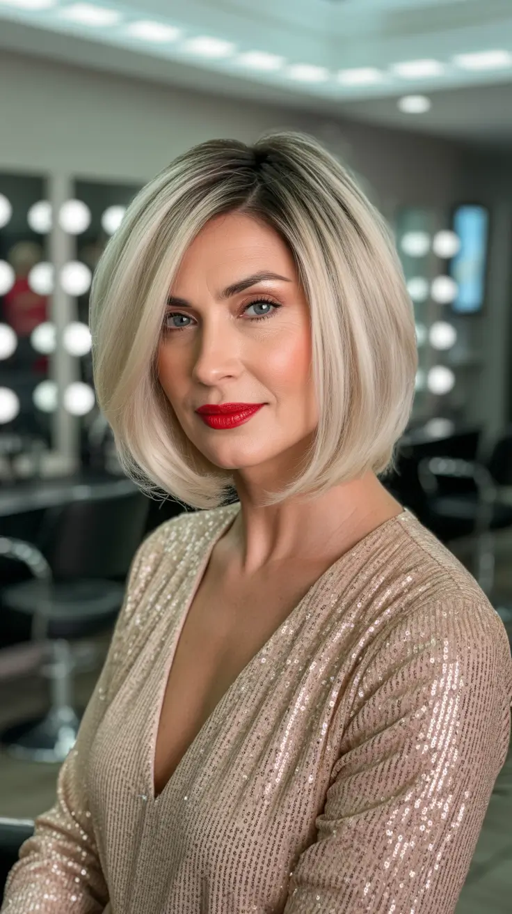 Winter 2025 2026 haircut Chic Platinum Bob with Icy Shine