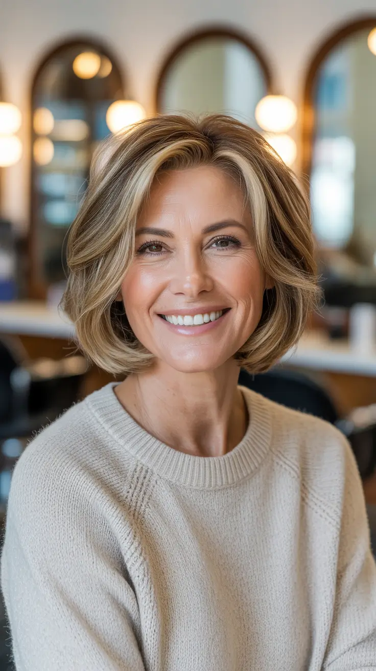Winter 2025 2026 haircut Classic Rounded Bob with Honey Highlights