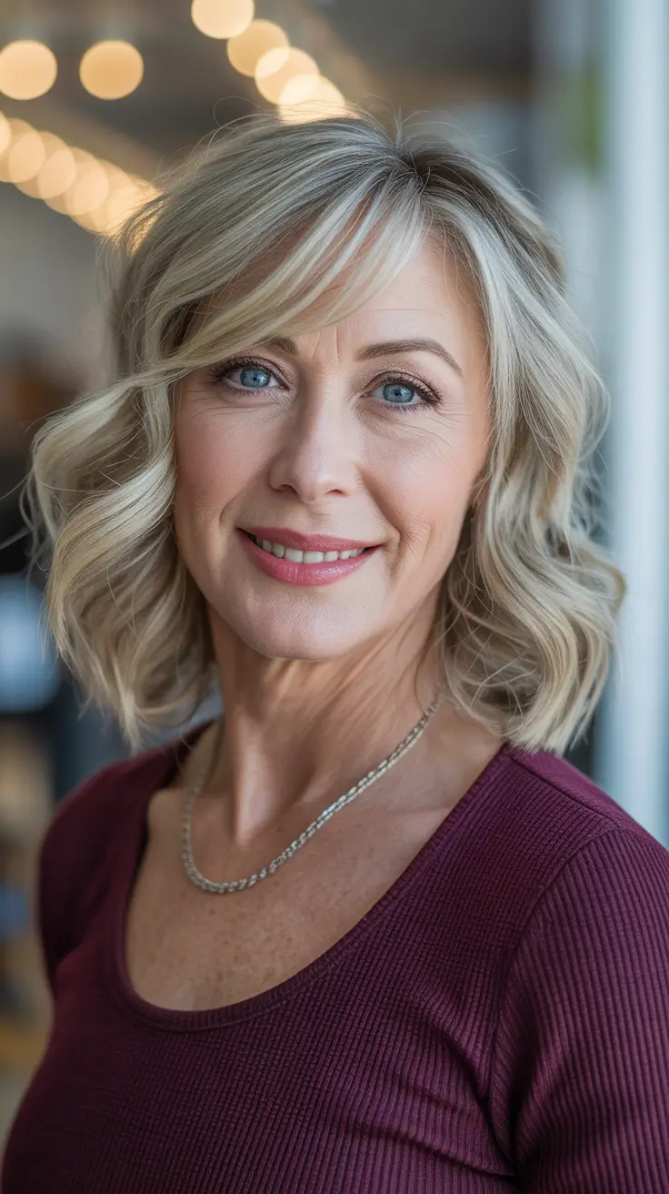 Winter 2025 2026 Haircuts for 50+ Women Soft Waves with Side Bangs
