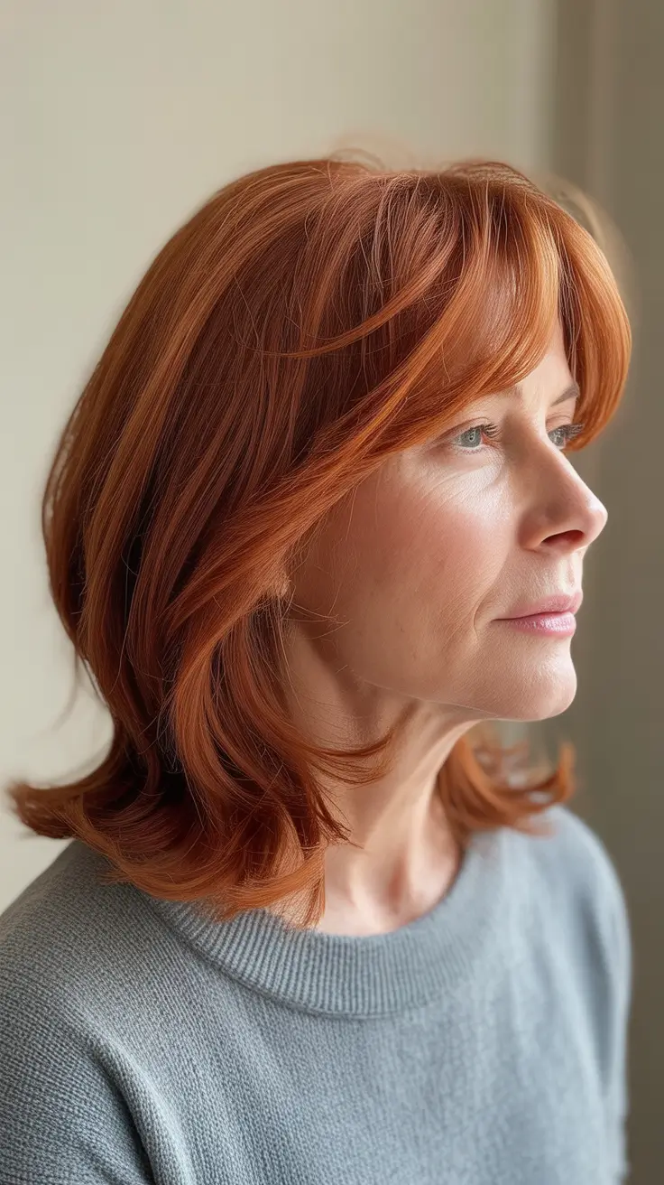 Winter 2025 2026 Haircuts for 50+ Women Rusty Auburn Layers with Modern Bangs