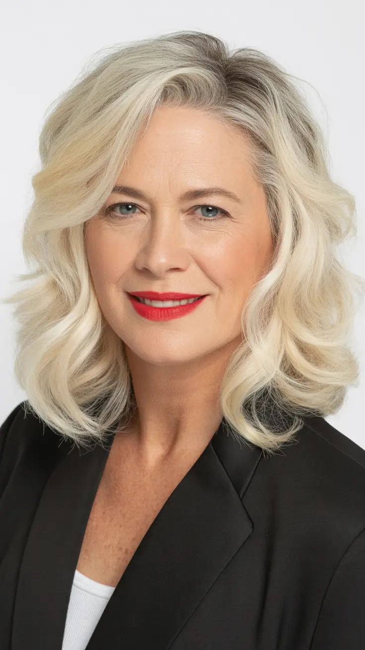Winter 2025 2026 Haircuts for 50+ Women Soft Platinum Waves with Polished Finish