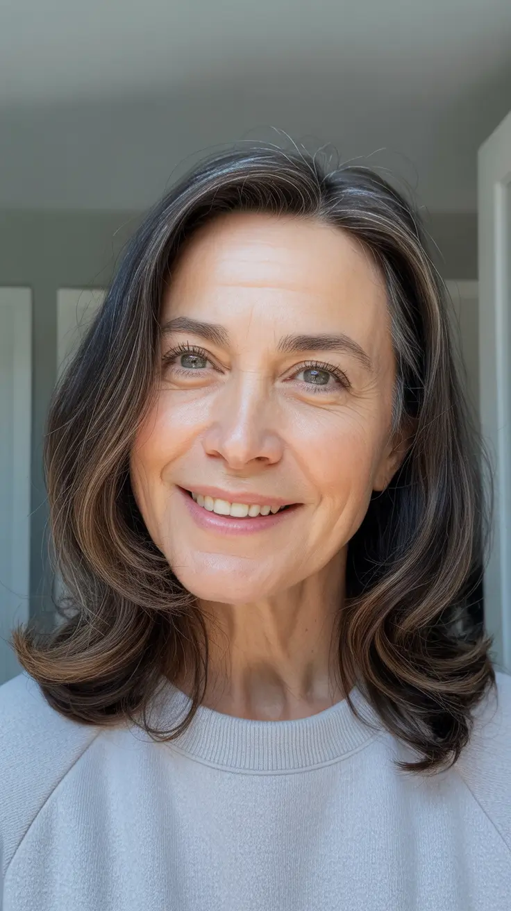 Winter 2025 2026 Haircuts for 50+ Women Natural Brunette Shag with Soft Movement