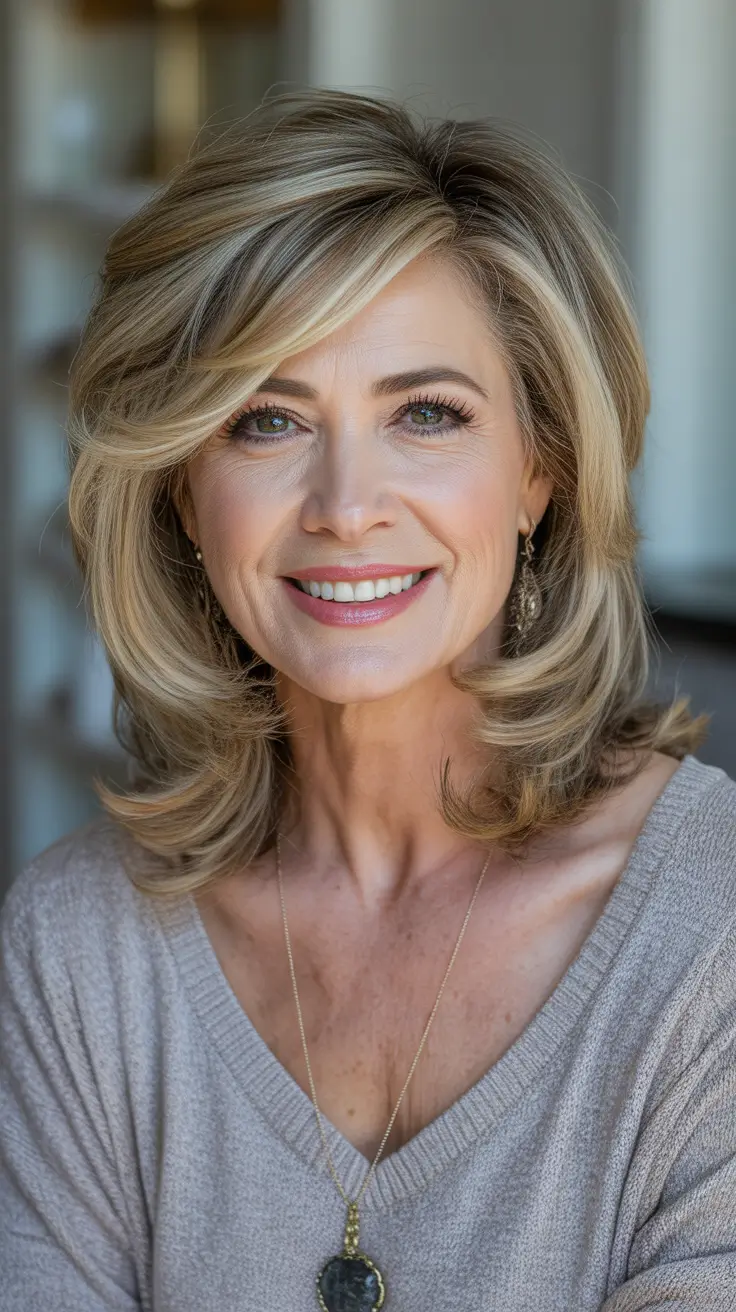 Winter 2025 2026 Haircuts for 50+ Women Golden Blonde Layers with Face-Framing Movement