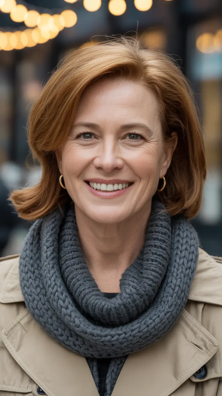 Winter 2025 2026 Haircuts for 50+ Women Classic Copper Bob with Subtle Warmth