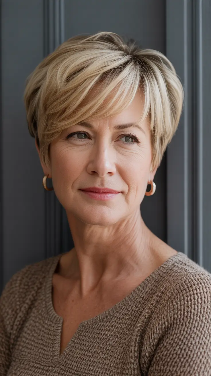Winter 2025 2026 Haircuts for 50+ Women Short Blonde Crop with Airy Layers