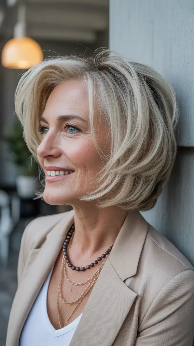Winter 2025 2026 Haircuts for 60+ Women Timeless Layered Bob with Soft Volume