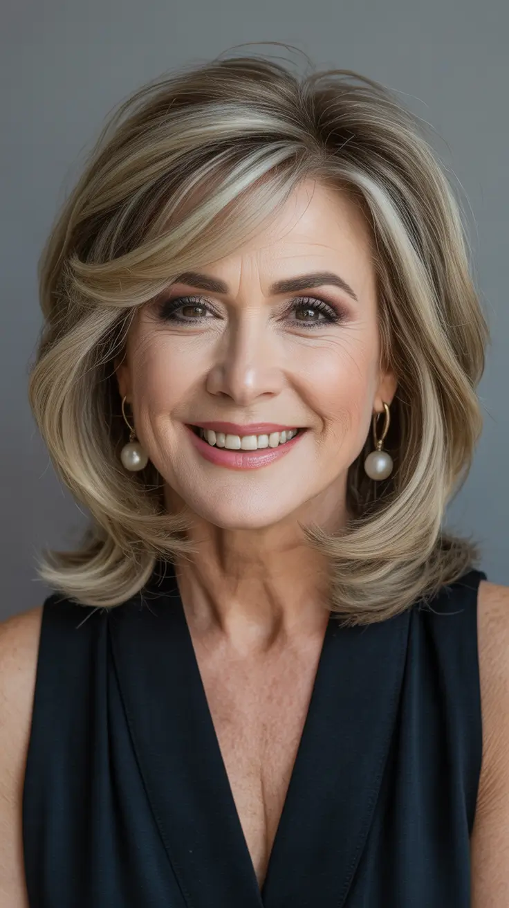 Winter 2025 2026 Haircuts for 60+ Women Dimensional Blonde Layers with Lively Texture