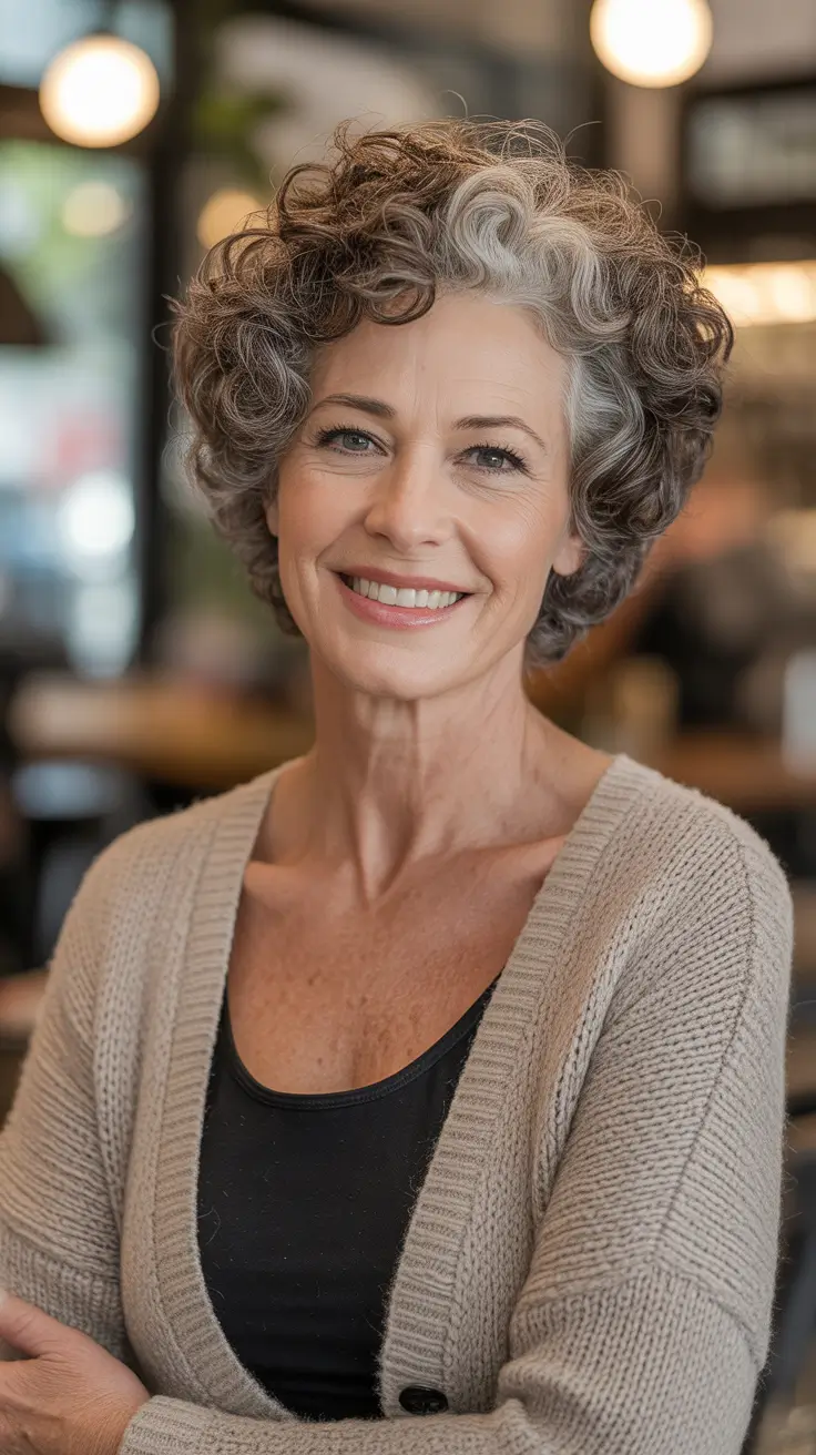 Winter 2025 2026 Haircuts for 60+ Women Natural Gray Curls with Lively Volume