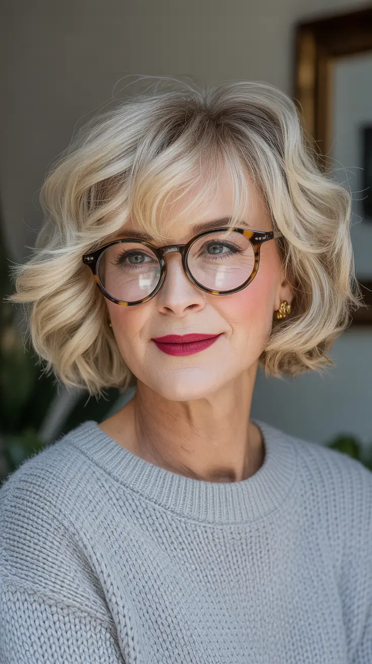 Winter 2025 2026 Haircuts for 60+ Women Soft Blonde Bob with Playful Texture