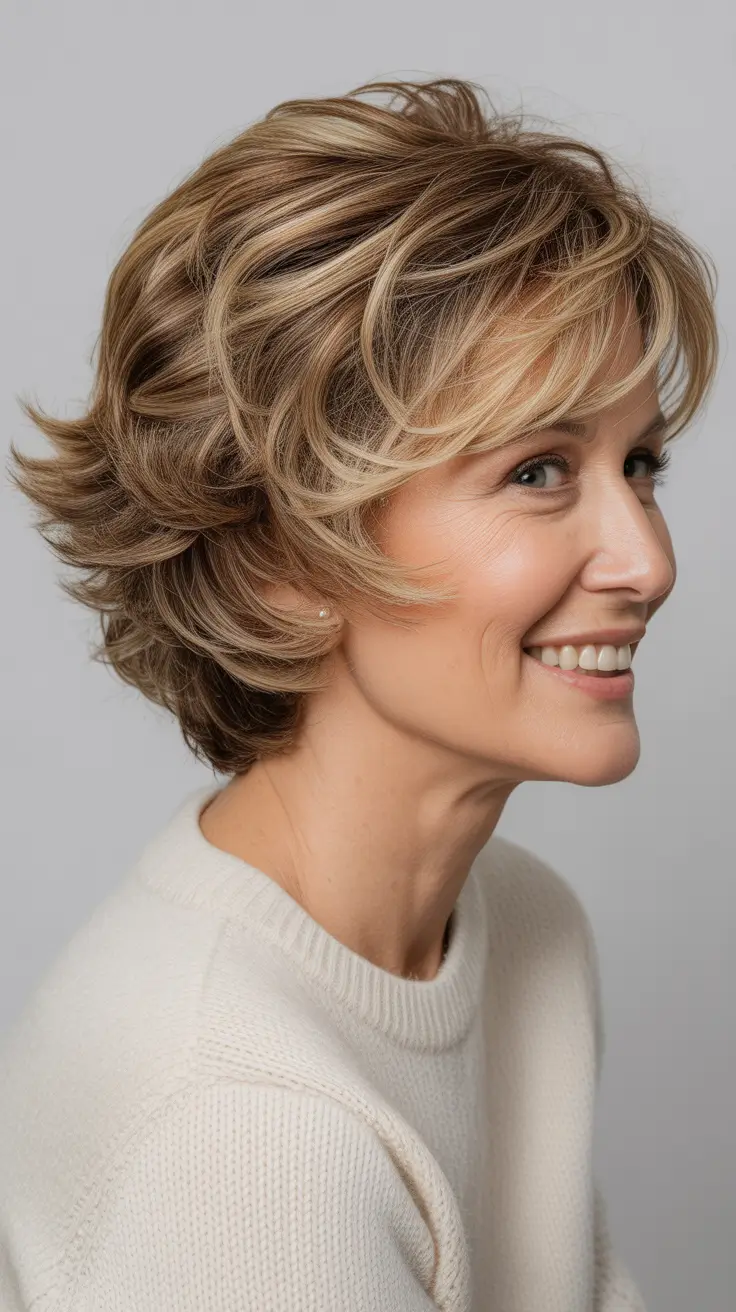 Winter 2025 2026 Haircuts for 60+ Women Layered Caramel Pixie with Lifting Movement