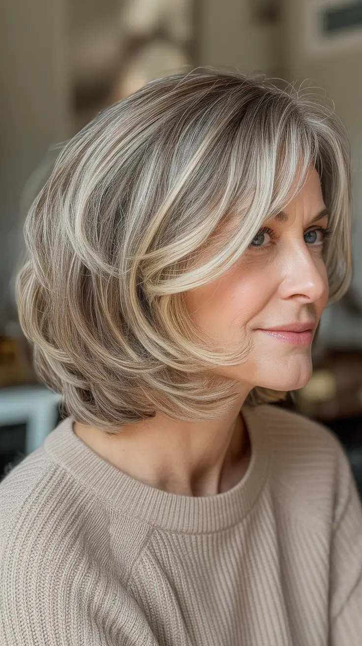 Winter 2025 2026 Haircuts for 60+ Women Honey-Blonde Bob with Blended Highlights