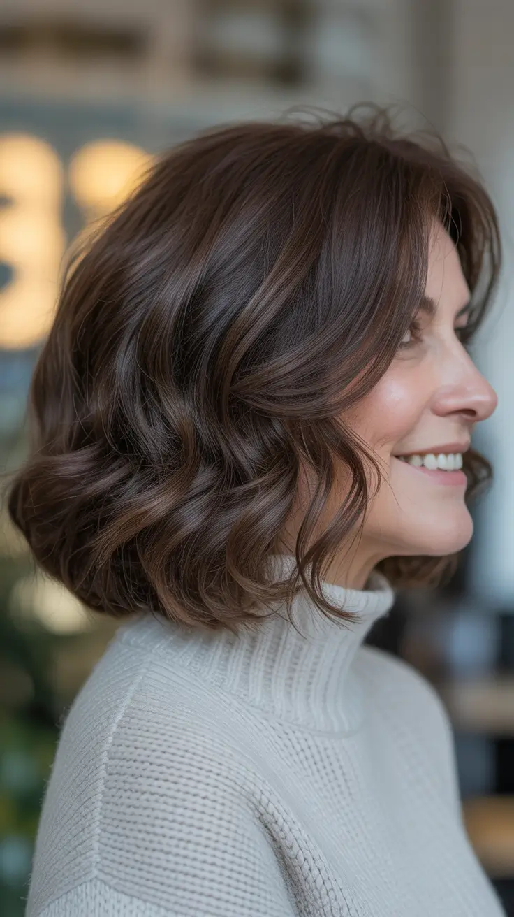 Winter 2025 2026 Haircuts for 60+ Women Chocolate Waves with Subtle Shine