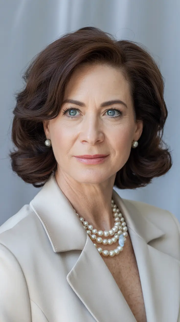 Winter 2025 2026 Haircuts for 60+ Women Elegant Chestnut Volume with Vintage Glam