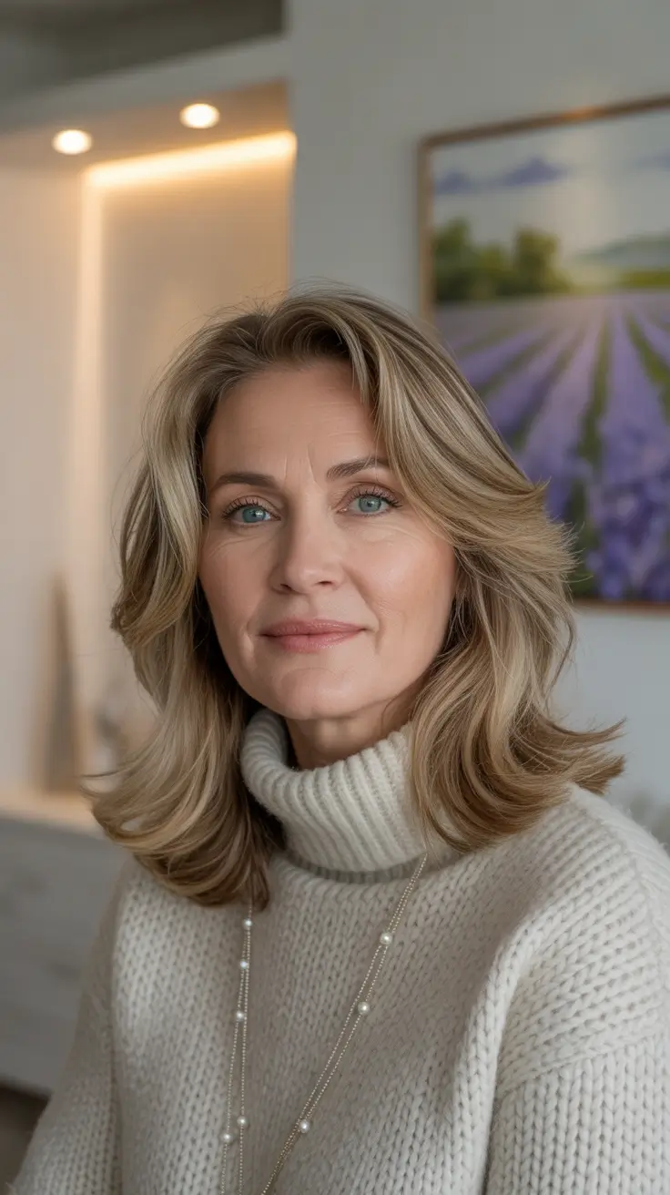 Winter 2025-2026 Hairstyles and Colors for Women Over 50 Soft Layers with Honey Blonde Warmth