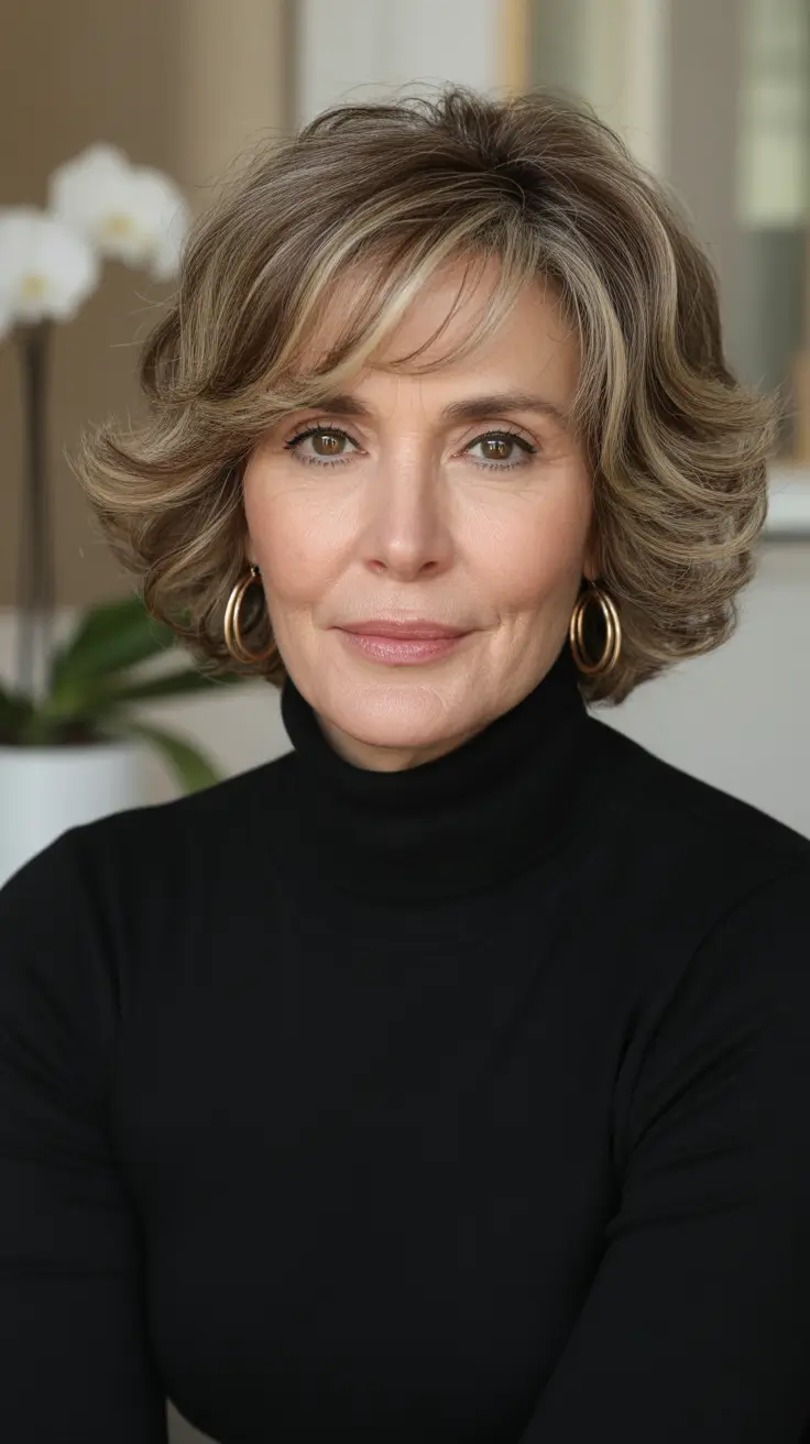 Winter 2025-2026 Hairstyles and Colors for Women Over 50 Soft Layered Shag with Champagne Tones