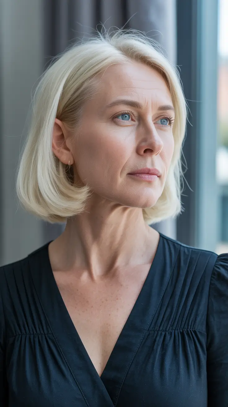 Winter 2025-2026 Hairstyles and Colors for Women Over 50 Classic Cream Blonde Bob