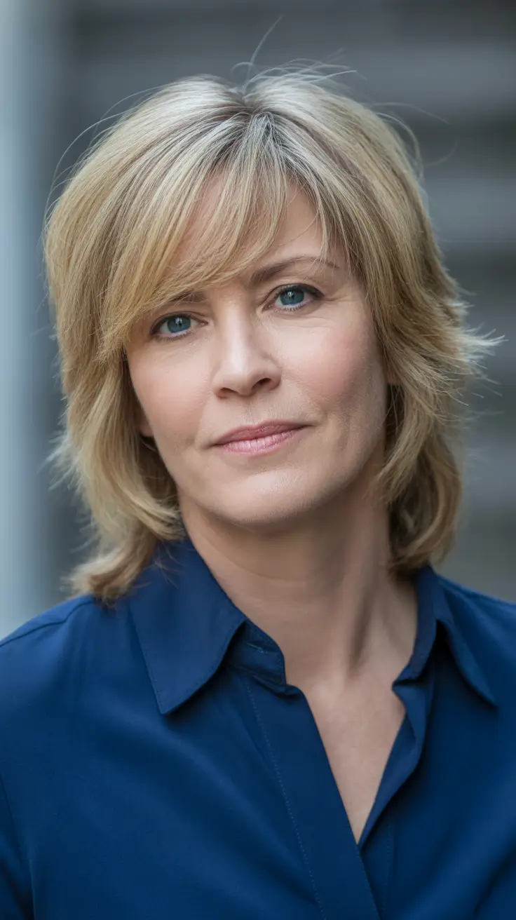 Winter 2025-2026 Hairstyles and Colors for Women Over 50 Feathered Golden Shag