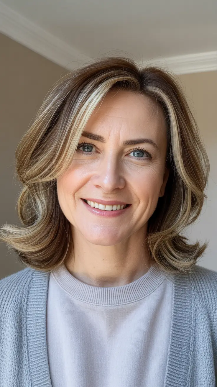 Winter 2025-2026 Hairstyles and Colors for Women Over 50 Honey-Toned Balayage for Everyday Glow