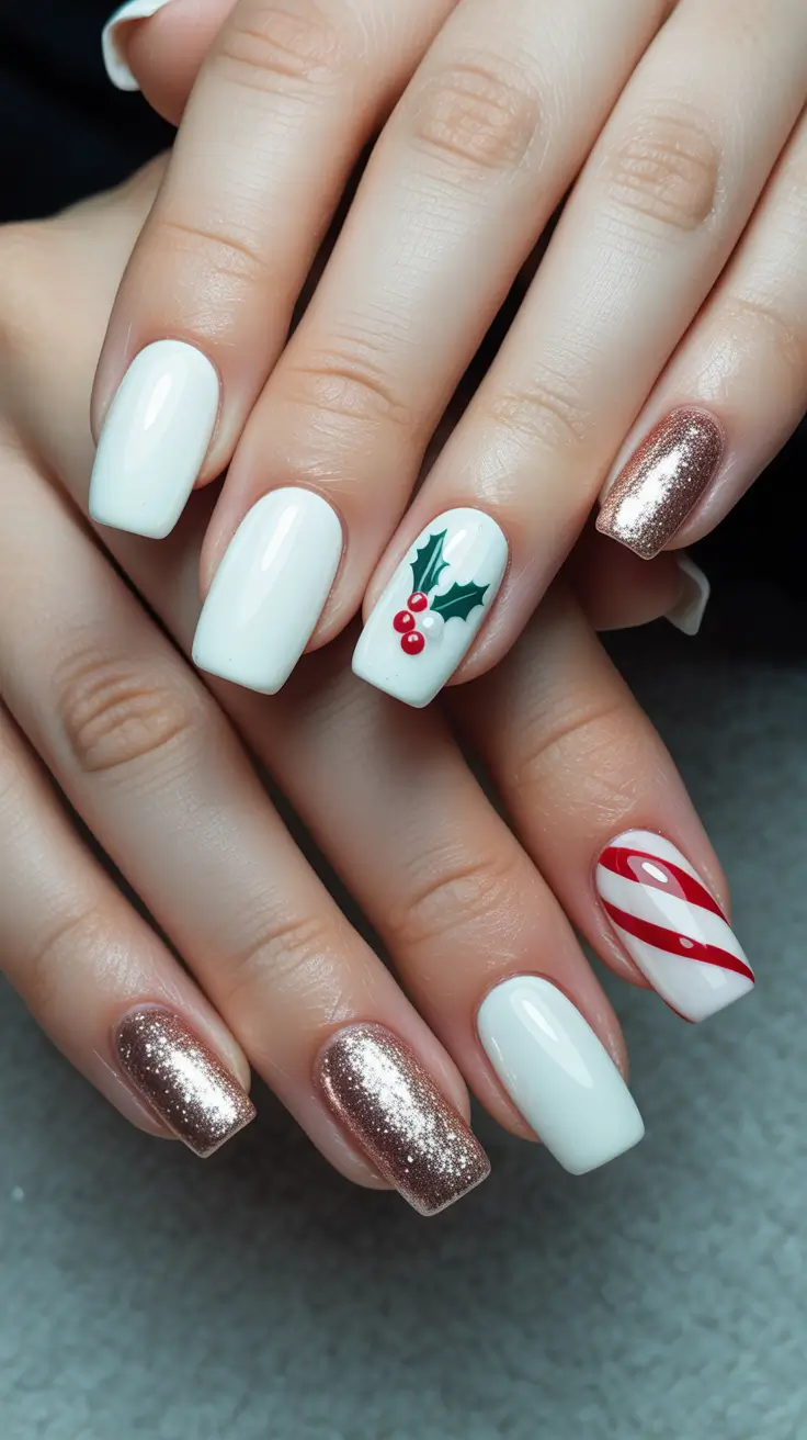 Winter Acrylic Nails 2025–2026 White Christmas Cheer