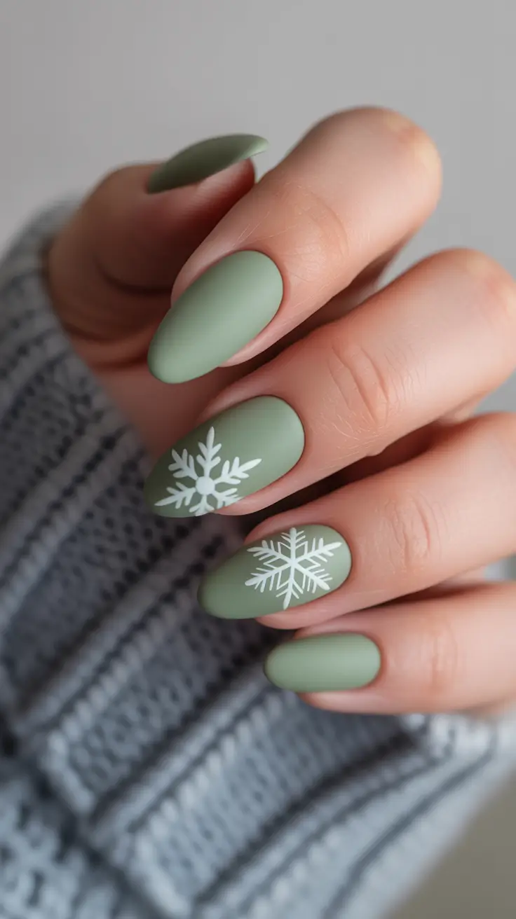 Winter Acrylic Nails 2025–2026 Matte Sage Serenity