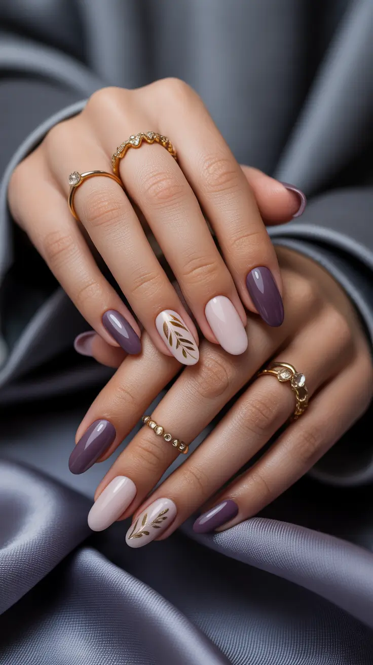 Winter Acrylic Nails 2025–2026 Lavender Dream with Golden Leaves