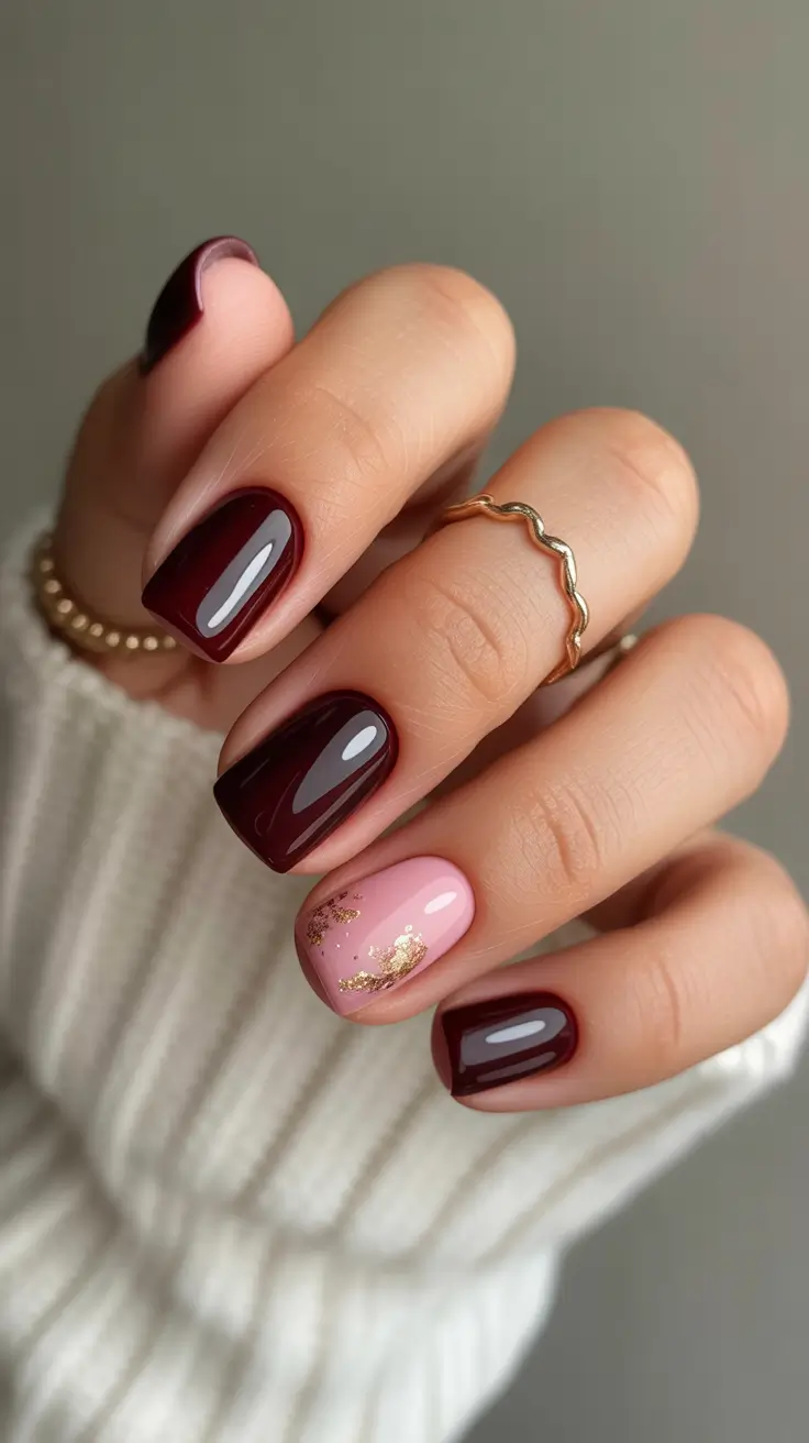 Winter Acrylic Nails 2025–2026 Classic Deep Red with a Touch of Gold