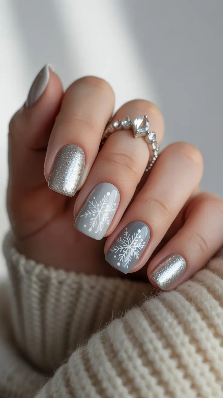 Winter Acrylic Nails 2025–2026 Frosted Silver Elegance