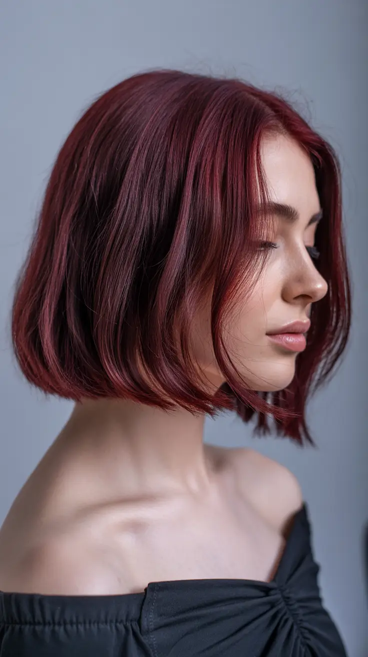 Winter Haircuts and Colors 2025–2026 Trends Deep Burgundy Blunt Bob