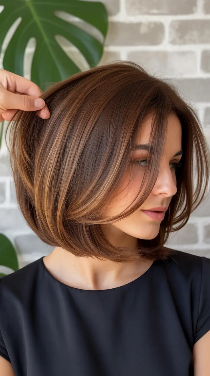 Winter Haircuts and Colors 2025–2026 Trends Polished Layered Bob in Chestnut Brown