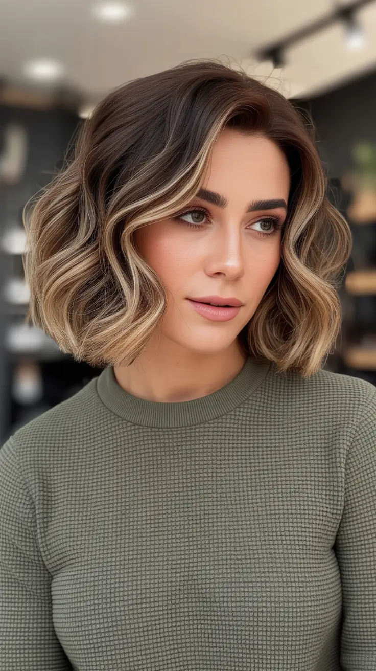 Winter Haircuts and Colors 2025–2026 Trends Chic Wavy Bob with Dimensional Highlights