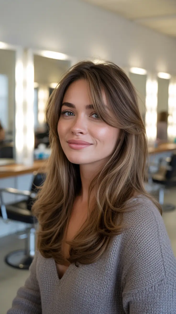 Winter Haircuts and Colors 2025–2026 Trends Long Layers with Curtain Bangs