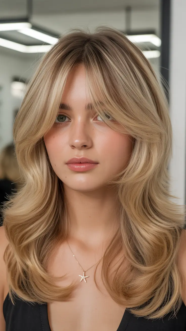 Winter Haircuts for Round Faces 2025 2026 Style Guide Golden Layered Blowout