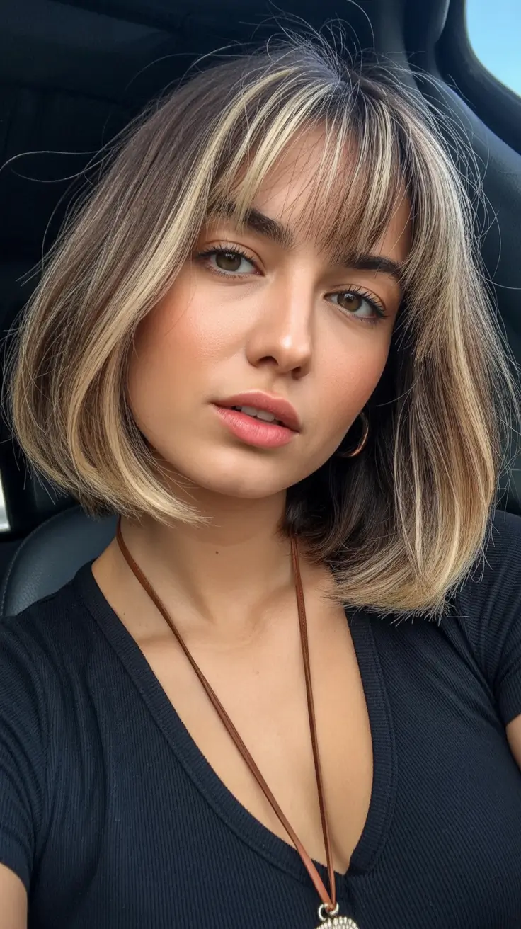 Winter Haircuts for Round Faces 2025 2026 Style Guide Chin-Length Bob with Soft Fringe