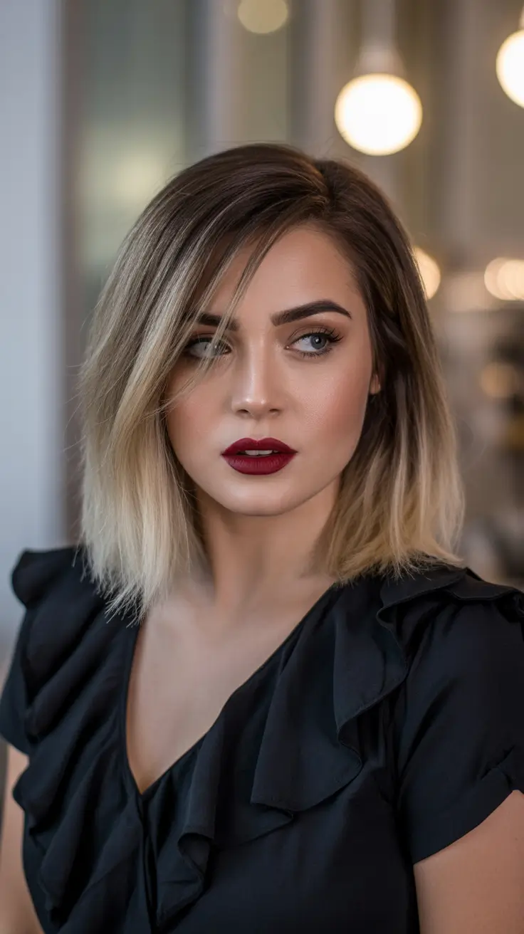 Winter Haircuts for Round Faces 2025 2026 Style Guide Polished Blonde Bob with Side Part