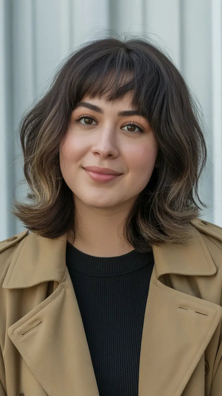 Winter Haircuts for Round Faces 2025 2026 Style Guide Choppy Shoulder-Length Shag