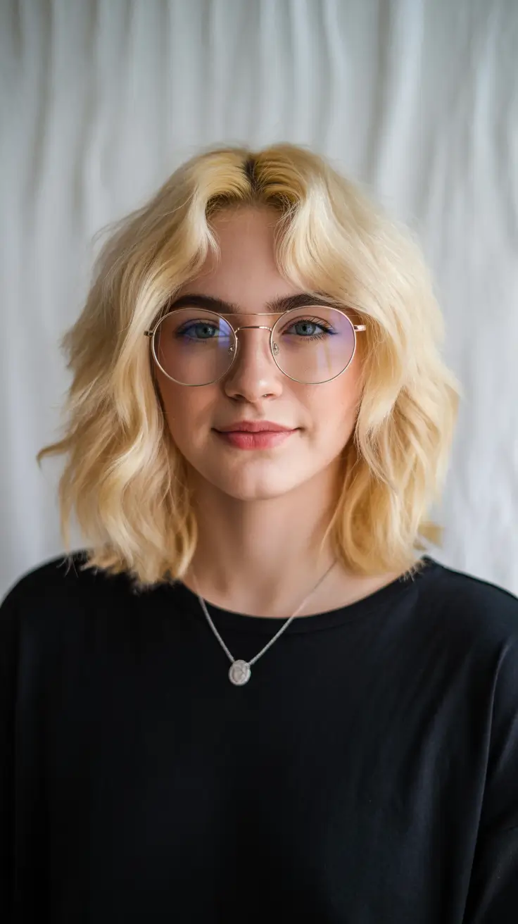 Winter Haircuts for Round Faces 2025 2026 Style Guide Playful Wavy Bob with Glasses