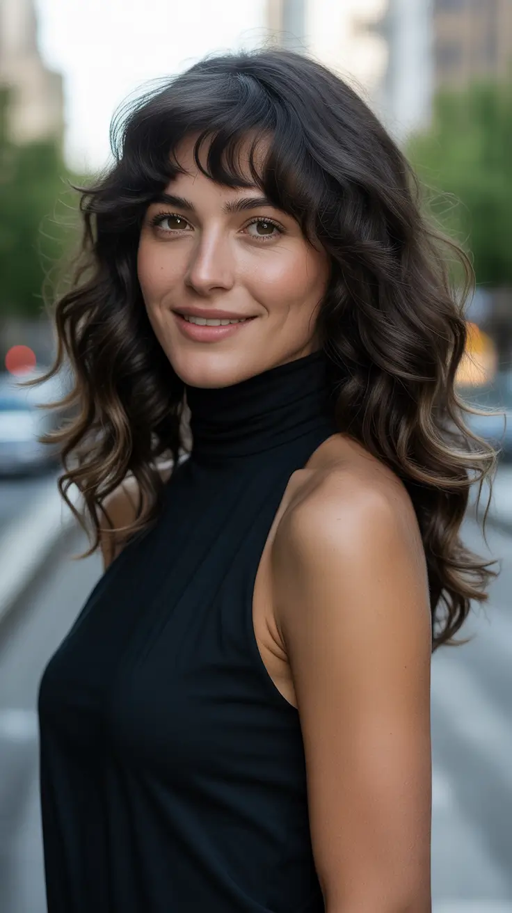 Winter Haircuts for Round Faces 2025 2026 Style Guide Voluminous Curls with Soft Bangs