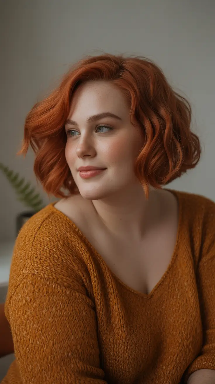 Winter Hairstyles 2025–2026 for Plus Size Women Copper Curly Bob