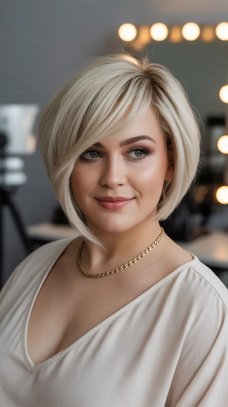 Winter Hairstyles 2025–2026 for Plus Size Women Polished Blonde Inverted Bob