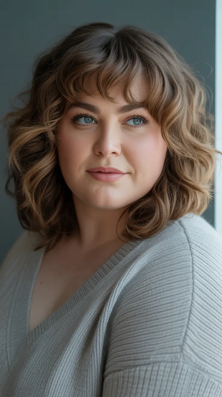 Winter Hairstyles 2025–2026 for Plus Size Women Textured Bob with Airy Bangs