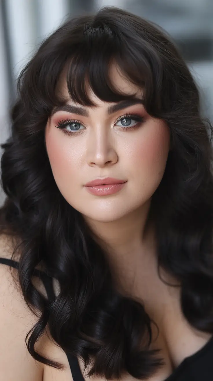 Winter Hairstyles 2025–2026 for Plus Size Women Classic Waves with Full Bangs