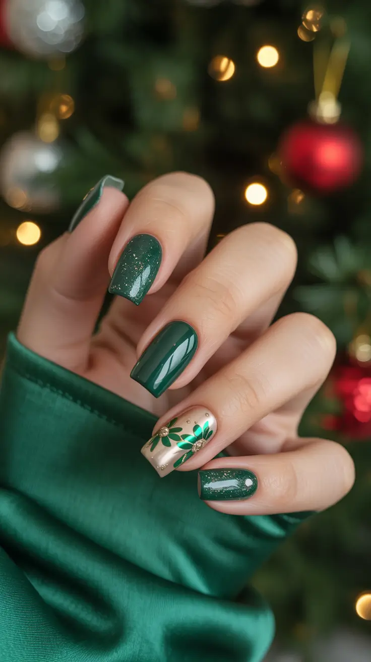 Winter Holiday Nails 2025-2026 Emerald Holiday Glow